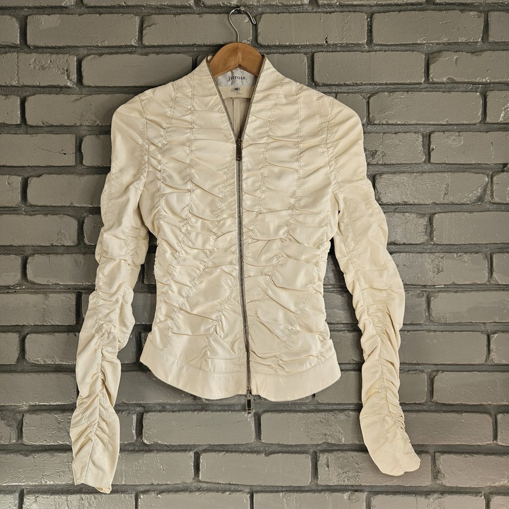 Vintage Jitrois Womens Jacket US 4 Cream Lambskin Premium Stretch Leather Ruched